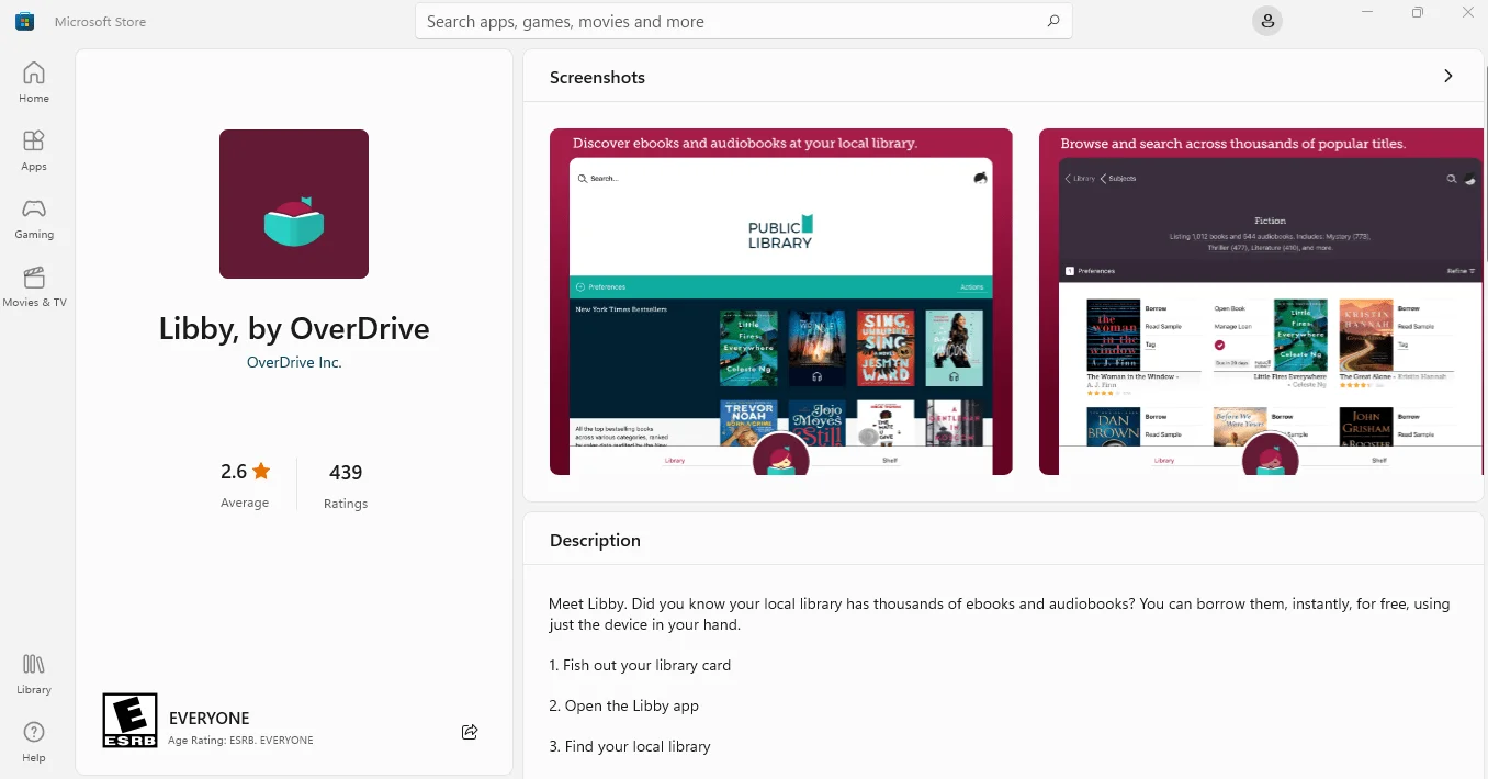 Download Libby App from Microsoft Windows Store